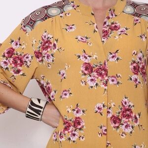 KINdom Shirt Dress‎ w/Handwoven, Gold/Marroon